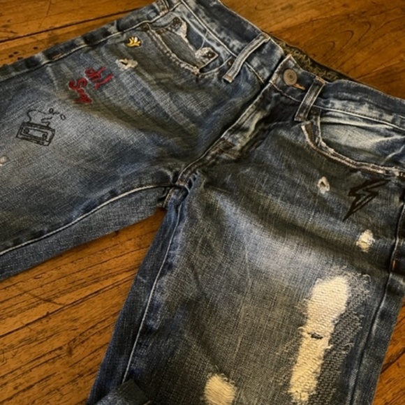 Women's American Eagle Distressed Embroidered Skinny Camera "Snap" Jeans 28 x 30 - Picture 15 of 16